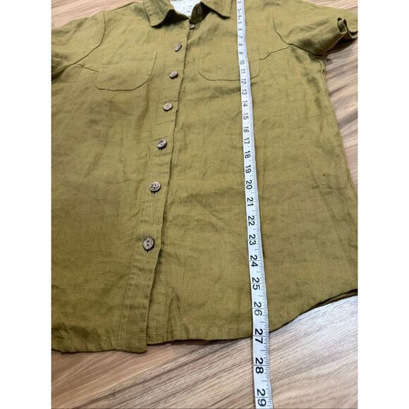 NotPerfectLinen olive green linen button front shirt blouse top size M - Picture 5 of 5